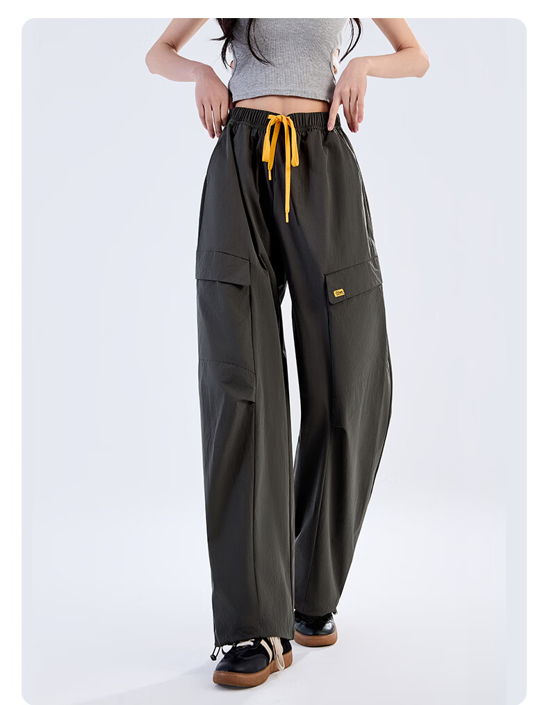 Langsha Women's Convertible Work Pants Summer Cool High Waist Slim Casual Drawstring Pleated Wide-Leg Pants Fashion Trend 23