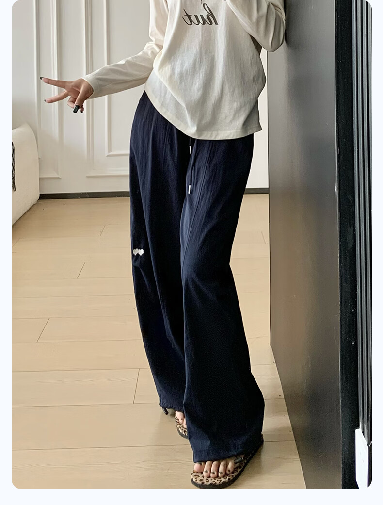 Langsha High Waist Casual Pants for Women Spring Summer Loose Straight Embroidered Washed Wide Leg Trousers Versatile Travel Long Pants Female 17