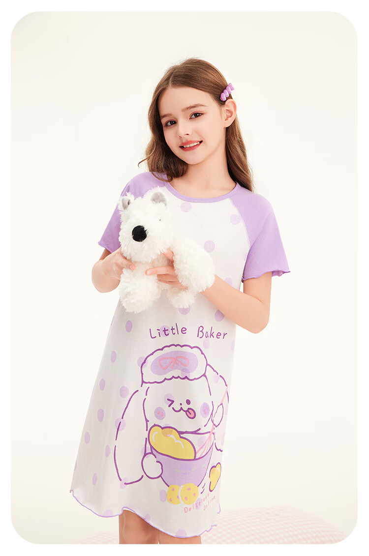 DEESHA 【7A Antibacterial 100% Cotton】Girls Lightweight Breathable Skin-friendly Summer Short Sleeve Cotton Home Dress 10