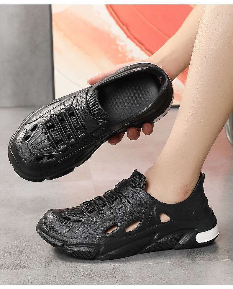 CARTELO Men's High-End Breathable Open-Toe Slippers Casual Outdoor Sandals Hole Shoes JF04 Black Size 42-43 5