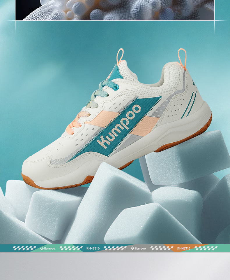 KUMPOO 26th Anniversary New Badminton Shoes Unisex Durable Non-Slip Shock Absorption KH-E316 White/Green/Blue Size 41 8