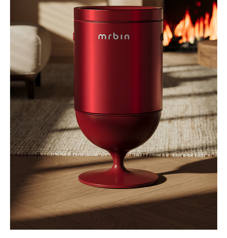 Mr.Bin Living Room Luxury Hands-Free Lidless Trash Can Wine Glass Style Kitchen High Foot High Aesthetic Stainless Steel Italian Luxury Red 20L 10