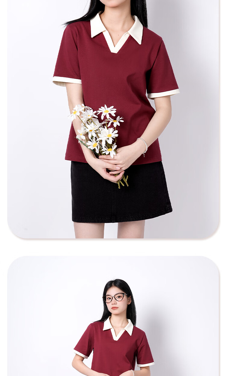 Warrior College Style Contrast Collar Cotton Short Sleeve T-Shirt Women 2026 New Fresh Casual Versatile Student Top 10
