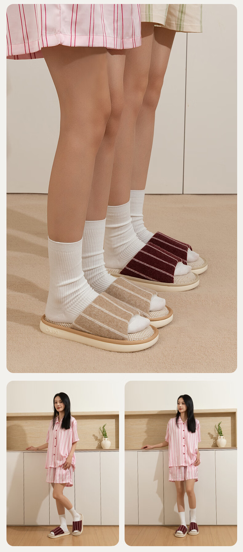 Puxiya Linen Slippers Women Home Spring Summer EVA Thick Sole Non-slip Odor-resistant Breathable Cotton Linen Slippers Men Wine Red Size 38-39 8