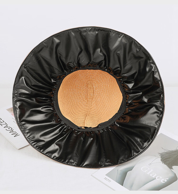YUYULA Black Vinyl Sunscreen Hat Women Summer Outdoor UV Protection Sun Hat Fashionable Breathable Bucket Hat Beach Hat 8