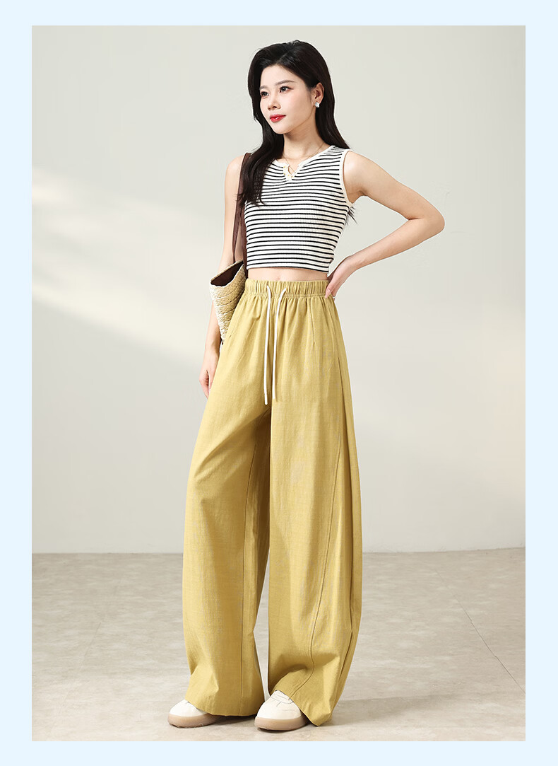 LangSha Tencel Cotton Casual Pants for Women Spring Summer Cool High Waist Wide Leg Slim Lyocell Curved Leg Travel Versatile Long Pants 17