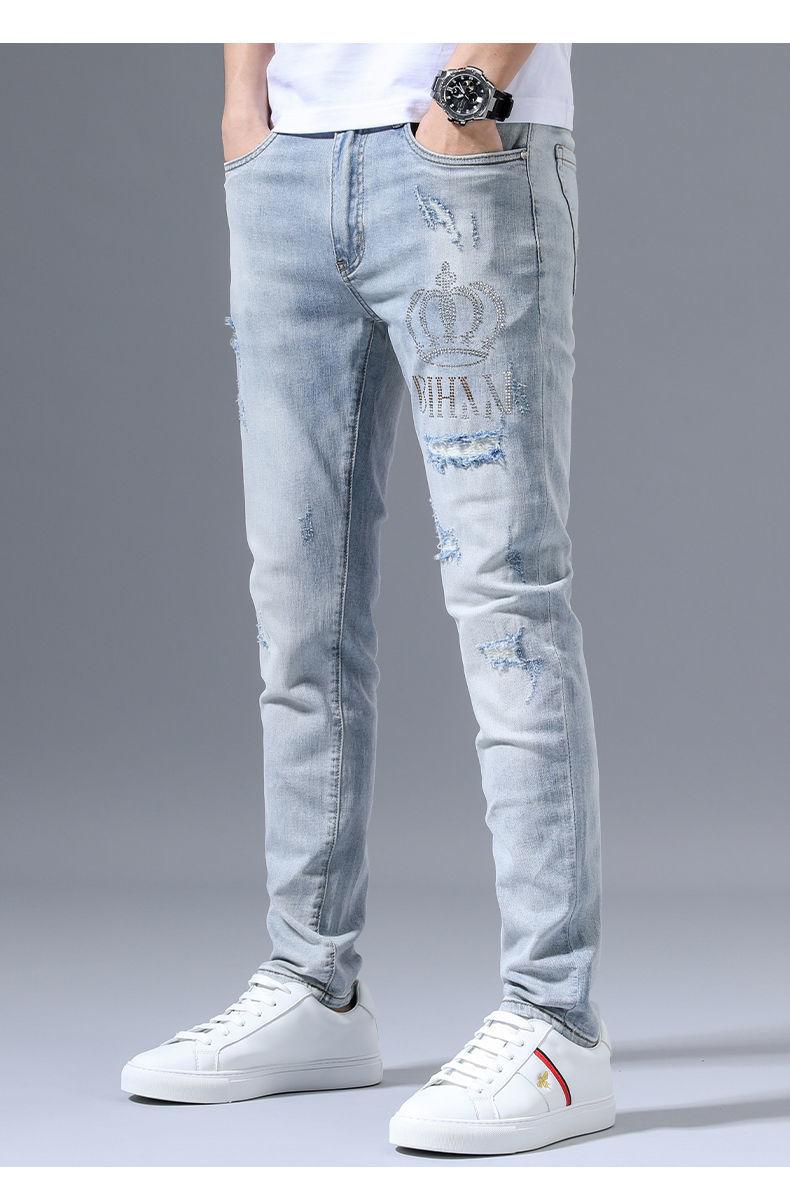 PLAYBOY Men's Summer Ripped Slim Fit Embroidered Trendy Skinny High-End Jeans 3