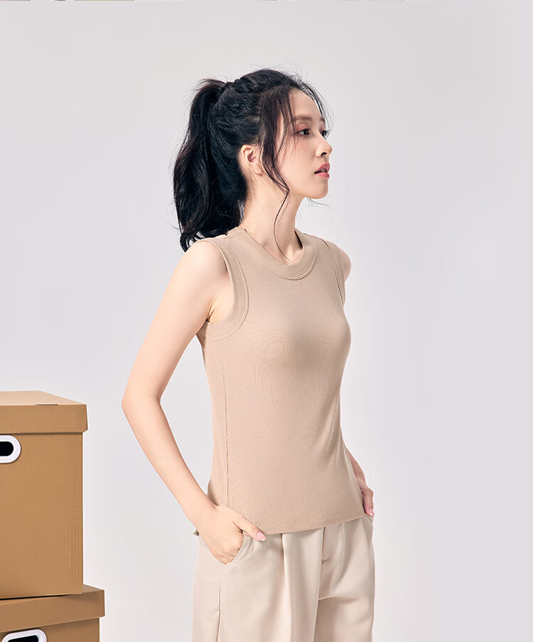 Hodo 10A Antibacterial Smooth Modal Vertical Stripe Slim Fit Versatile Round Neck Sleeveless Women's Base Layer Top 15