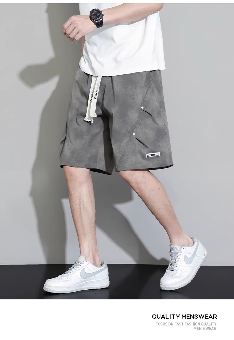 FARUISHI Men's Summer Ice Silk Quick-Dry Trendy Cargo Shorts Loose Fit Five-Point Sports Casual Pants Black 3XL 10