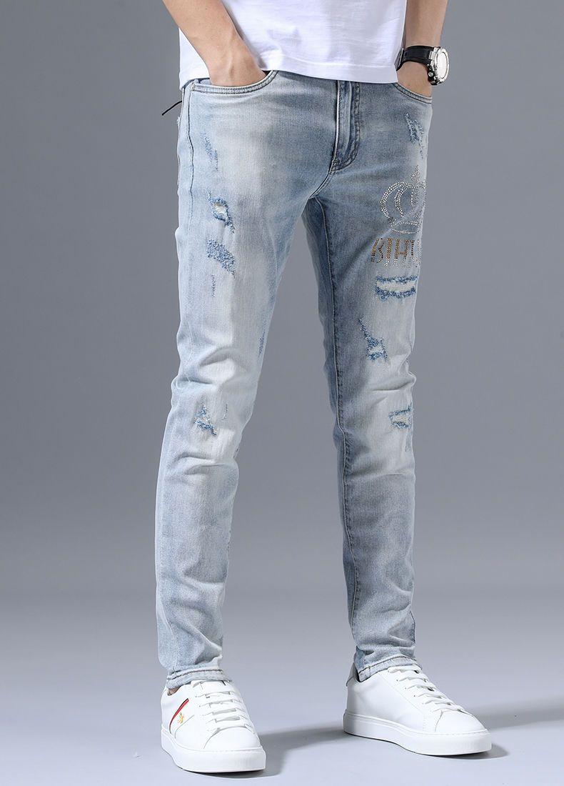 PLAYBOY Men's Summer Ripped Slim Fit Embroidered Trendy Skinny High-End Jeans 7