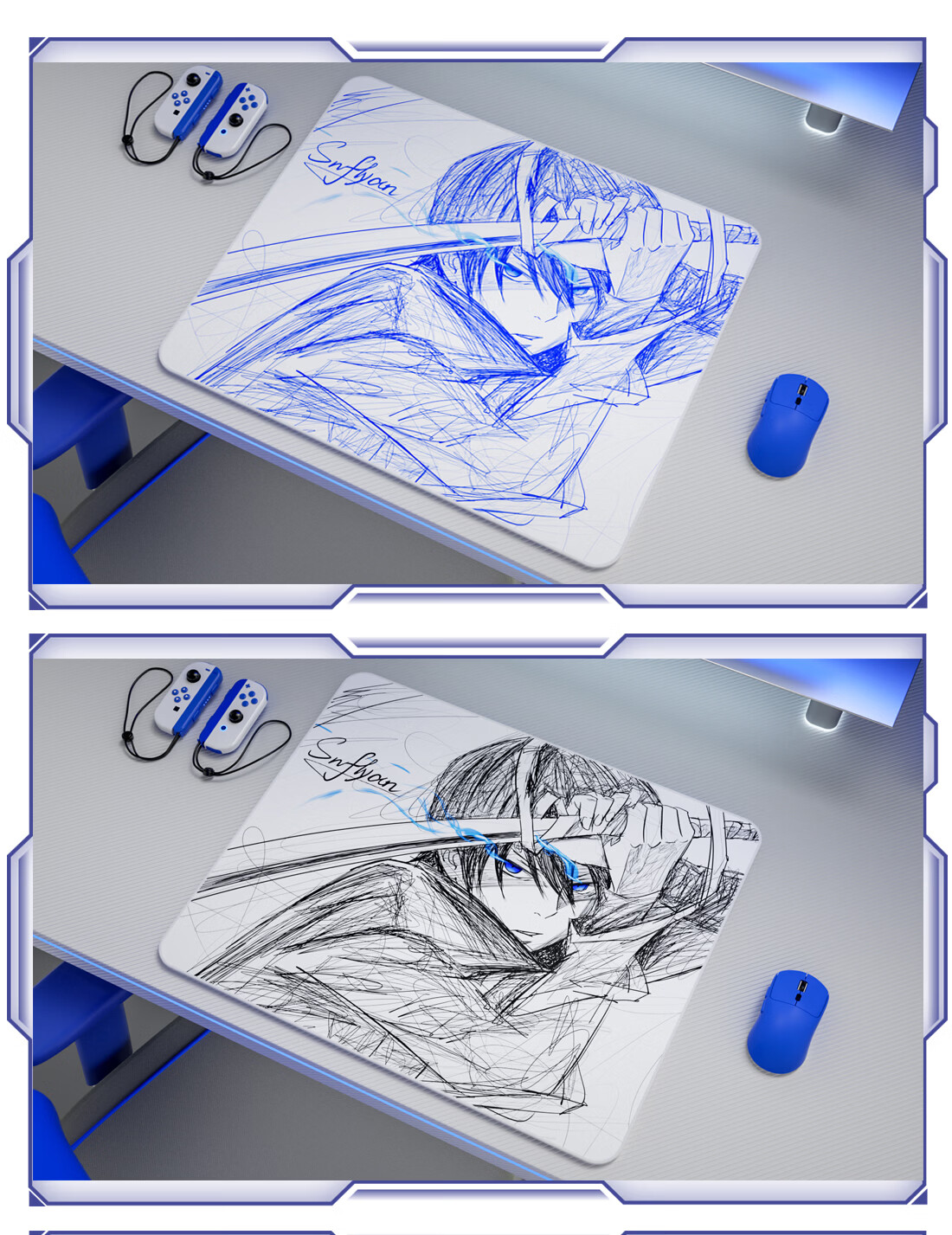 Saifeiyan [Wushuang] Ultra-fiber Cloth Gaming Mouse Pad Professional FPS Waterproof Balanced Pad Line Art Design CSGO Valorant Control Pad Wushuang Black 480x400x5mm 11