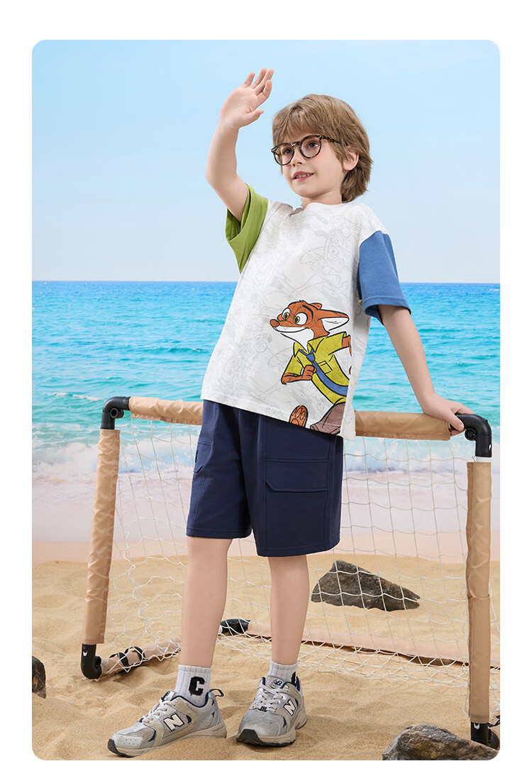 Disney Kids Boys and Girls Short Sleeve T-Shirt 2026 Summer New Parent-Child Matching Children's Basic Off-White Short Sleeve T-Shirt Size 110 43