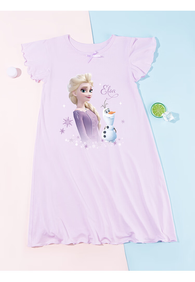 Disney Girls' Elsa Princess Modal Summer Nightgown Ice Silk Children's Pajamas Orange Pink 110 5