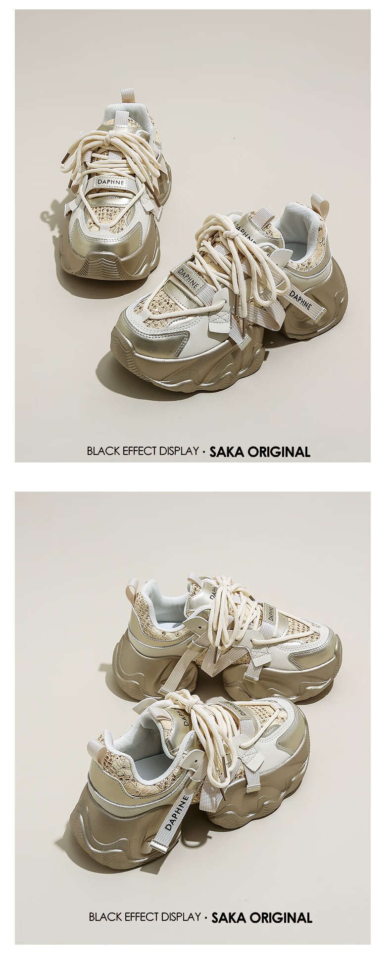 Daphne Thick Sole Height Increasing Chunky Sneakers Women 2026 Spring New Popular Sports Shoes Gray Size 36 28