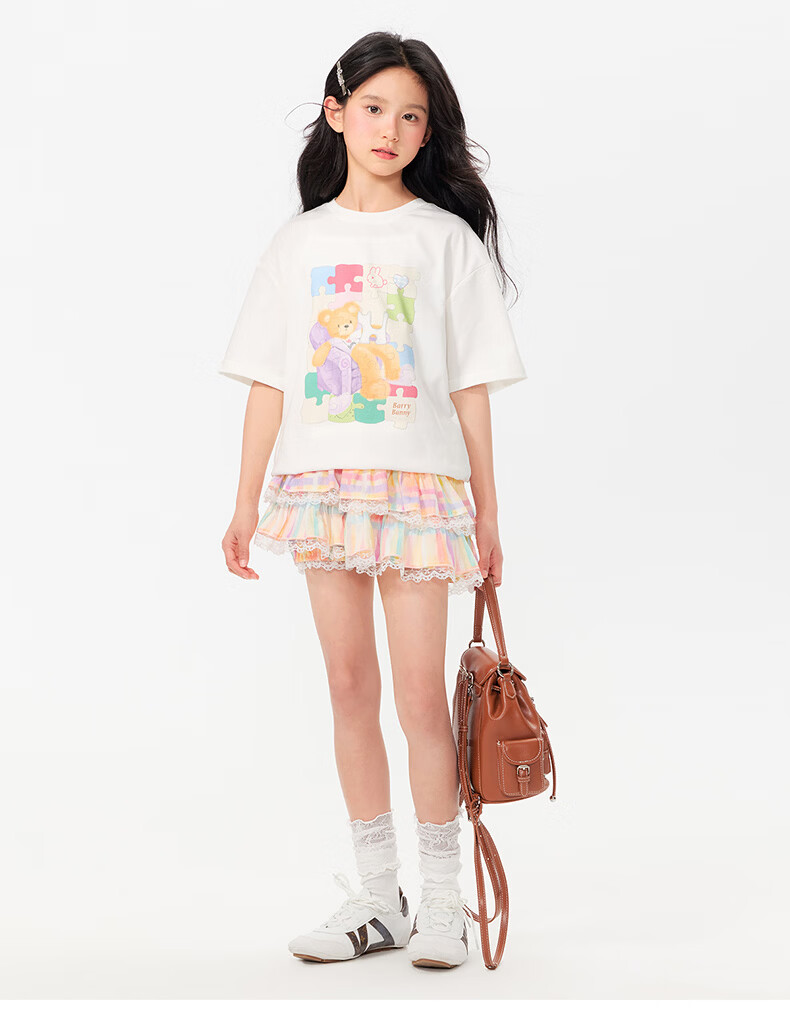 BARRY BANNY Girls Gradient Skirt 2026 Summer Kids Anti-Exposure Lace Short Skirt 8027 Pastel 160 21