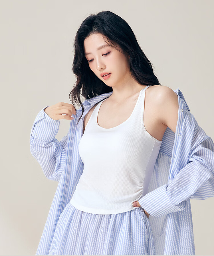 Hongdou 10A Antibacterial Cooling Smooth Modal Padded Slim Fit Versatile Double-Strap Women's Tank Top 14