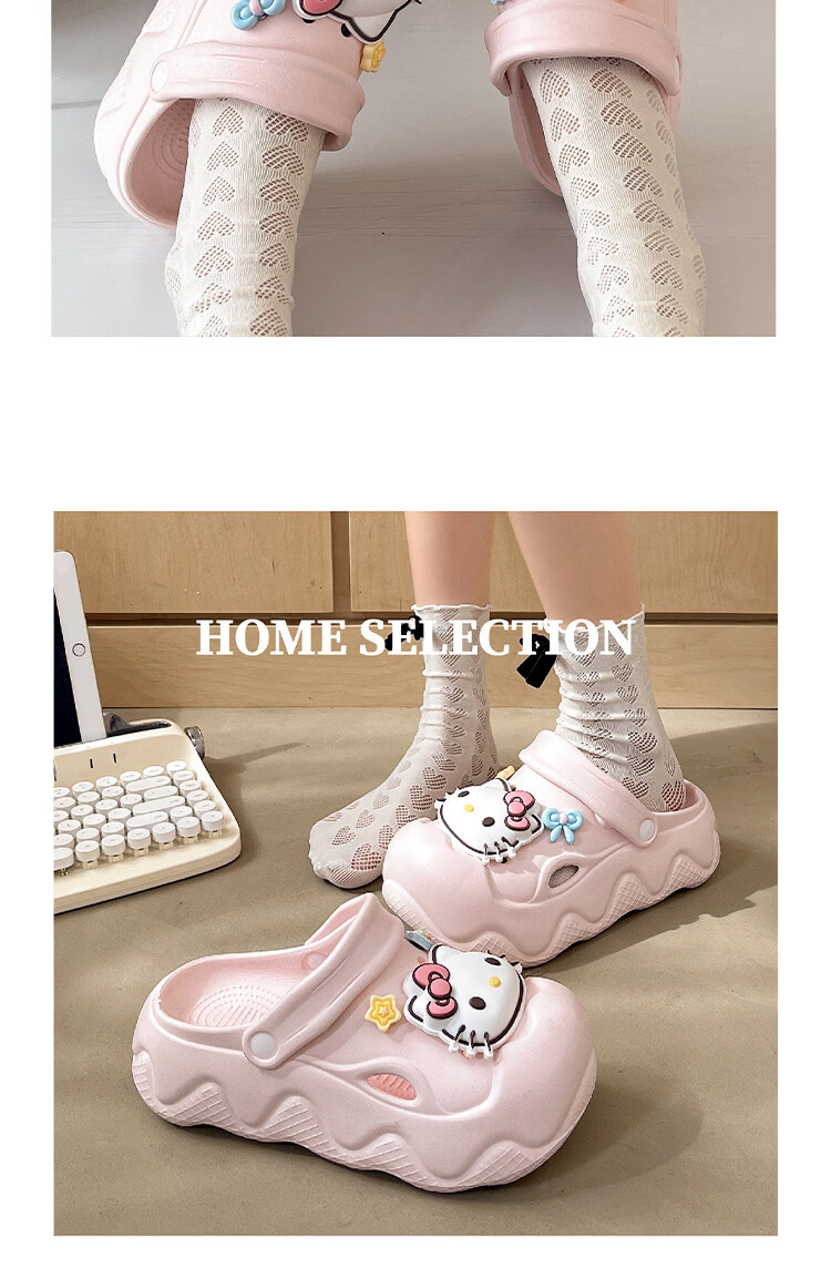 AILAIJIA Hello Kitty Thick Sole Height Increasing Cute Girls Holey Shoes White 40-41 8
