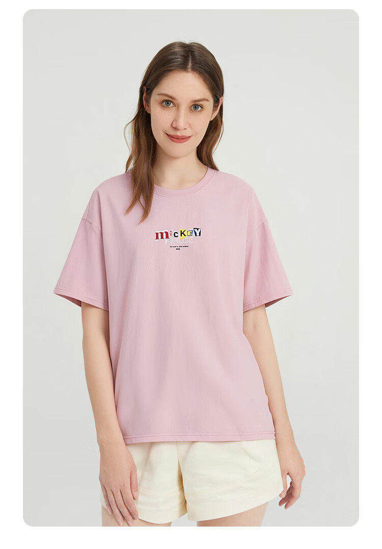 Disney Kids Boys and Girls Short Sleeve T-Shirt 2026 Summer New Parent-Child Matching Children's Basic Off-White Short Sleeve T-Shirt Size 110 39