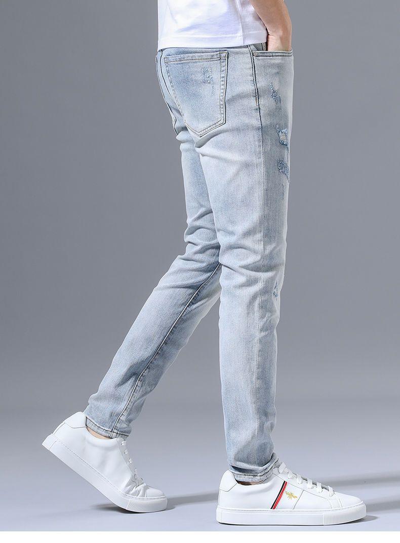 PLAYBOY Men's Summer Ripped Slim Fit Embroidered Trendy Skinny High-End Jeans 9