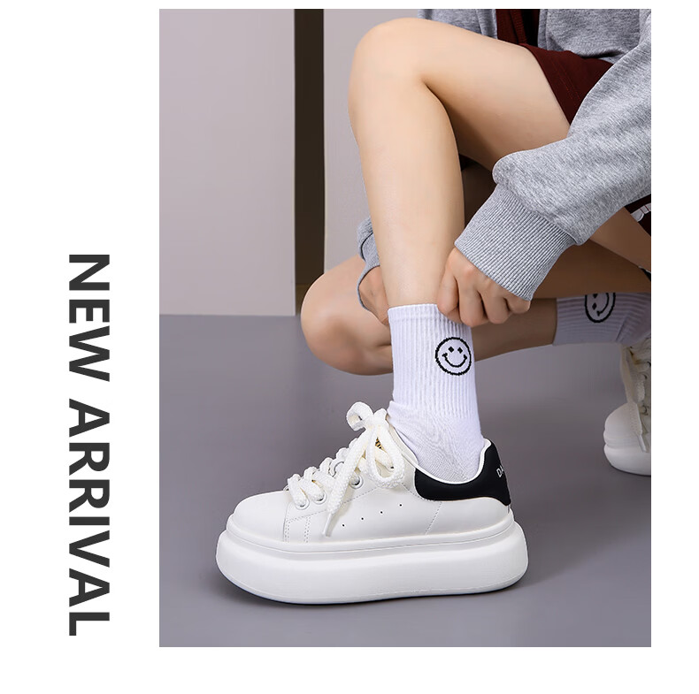 Daphne Popular Thick Sole Height Increasing White Sneakers for Women 2026 Autumn New Versatile Casual Shoes Silver Beige Size 35 21