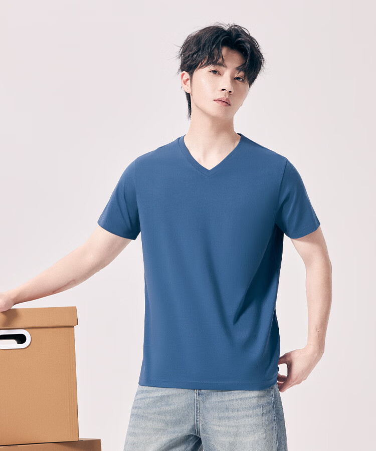 Hongdou 10A Antibacterial Mite-Resistant Sweat-Absorbing Sun-Protective Men's Short Sleeve Breathable V-Neck Simple T-Shirt 15