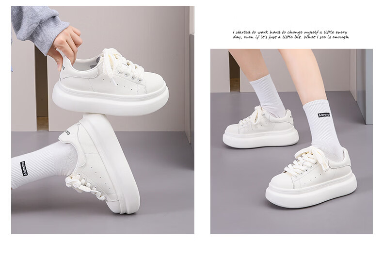 Daphne Popular Thick Sole Height Increasing White Sneakers for Women 2026 Autumn New Versatile Casual Shoes Silver Beige Size 35 4