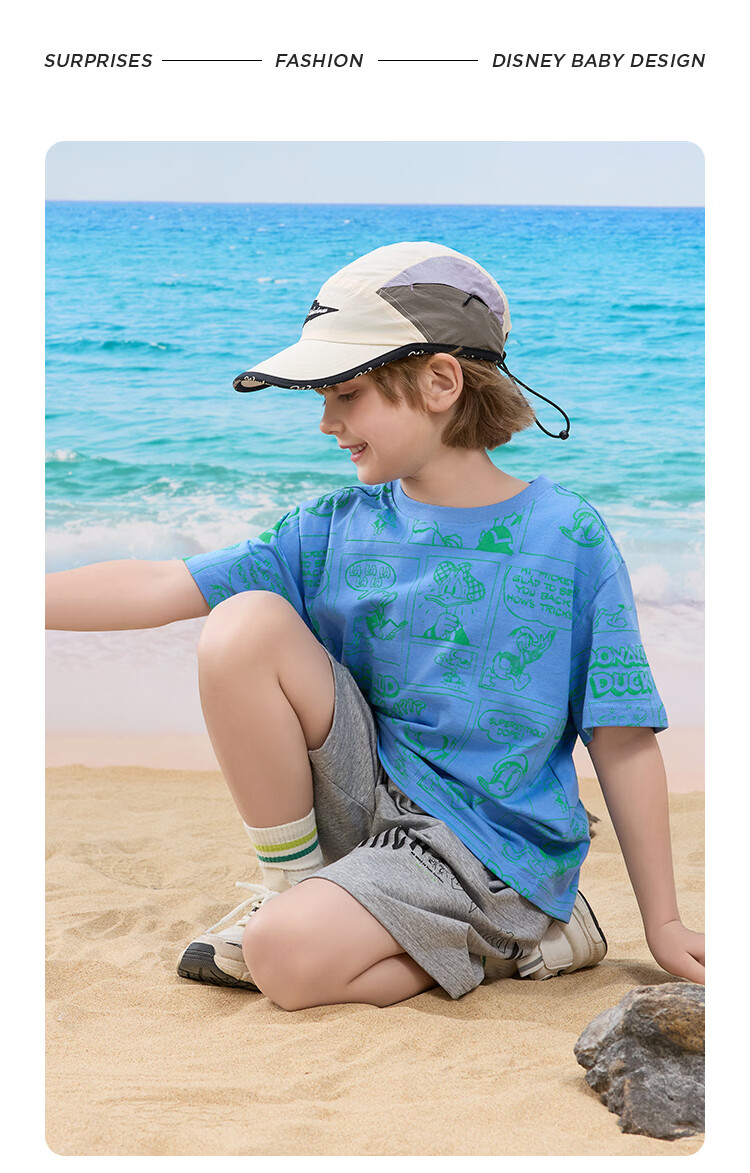 Disney Kids Boys and Girls Short Sleeve T-Shirt 2026 Summer New Parent-Child Matching Children's Basic Off-White Short Sleeve T-Shirt Size 110 40