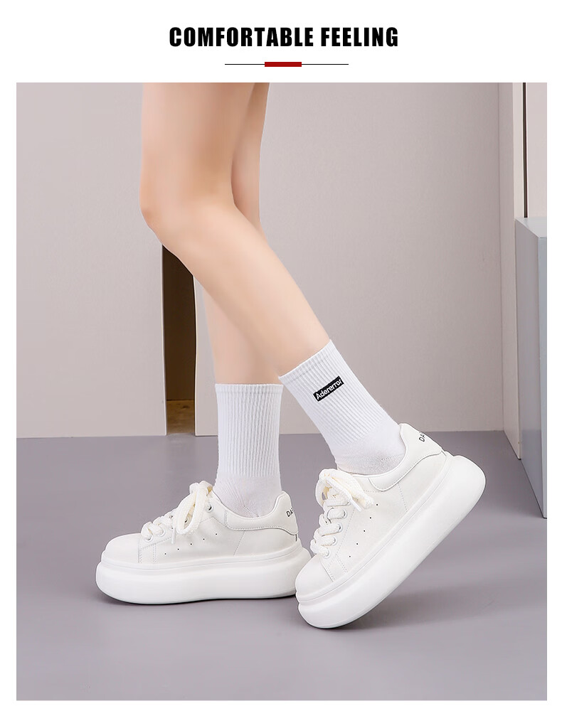 Daphne Popular Thick Sole Height Increasing White Sneakers for Women 2026 Autumn New Versatile Casual Shoes Silver Beige Size 35 3