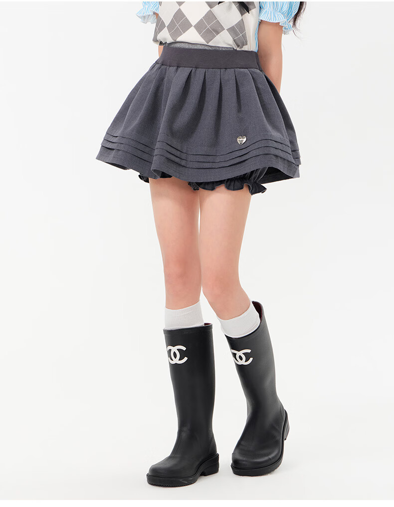 BARRY BANNY Girls' Academy Style Skort 2026 Summer Children's Versatile Casual Anti-Exposure Skirt Carbon Gray 140 17