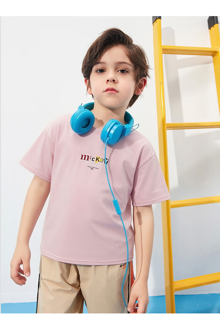 Disney Kids Boys and Girls Short Sleeve T-Shirt 2026 Summer New Parent-Child Matching Children's Basic Off-White Short Sleeve T-Shirt Size 110 38