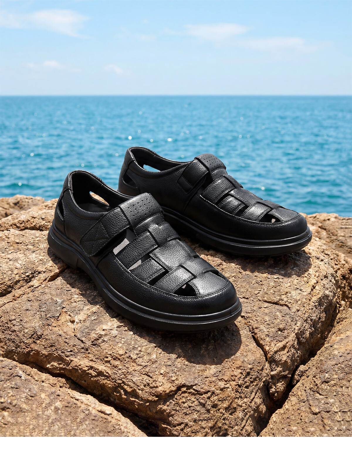Yierkang Men's Shoes, Father's Day Gift, Sheepskin Comfortable Closed-Toe Perforated Shoes, Hollow Breathable Dad Leather Shoes, Black, Size 39 1