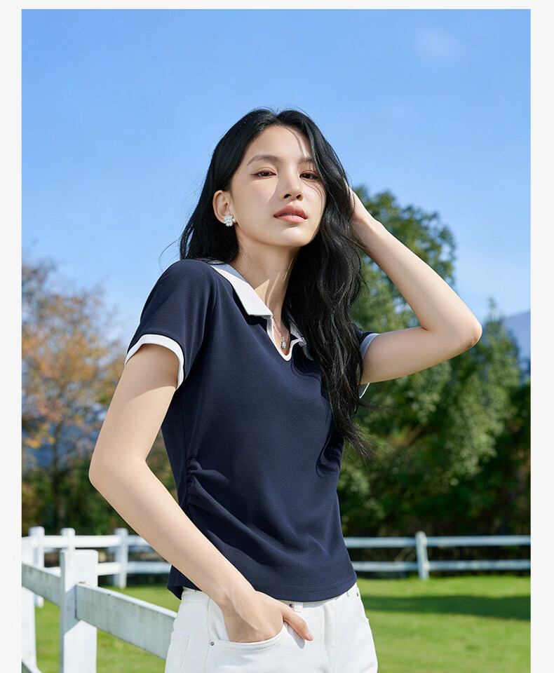 MINISO Women's Polo T-Shirt 2026 New Summer College Style Slim Waist Short Sleeve Top for Petite 22