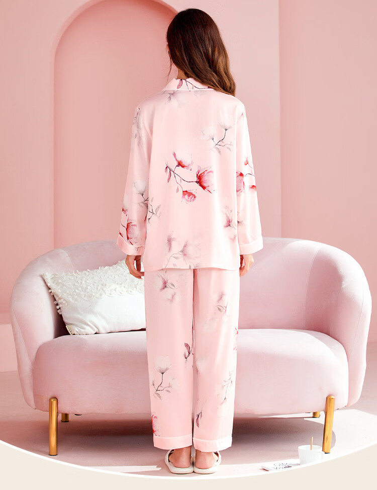 Hodo Comfortable Smooth Long Sleeve and Long Pants Cardigan Women's Pajamas Glossy Skin-Friendly Printed Women's Loungewear 23