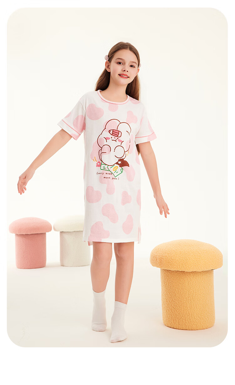DEESHA 7A Antibacterial Skin-Friendly Pure Cotton Girls' Lightweight Breathable Summer Short Sleeve Home Dress 8