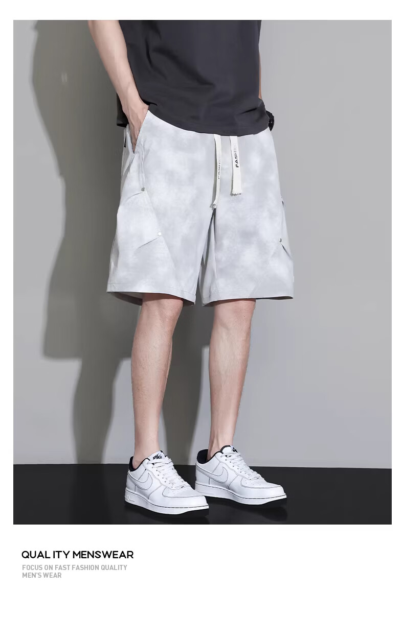 FARUISHI Men's Summer Ice Silk Quick-Dry Trendy Cargo Shorts Loose Fit Five-Point Sports Casual Pants Black 3XL 6