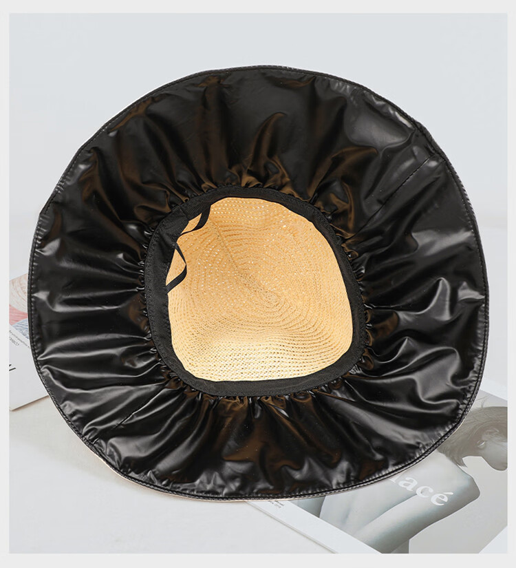 YUYULA Black Vinyl Sunscreen Hat Women Summer Outdoor UV Protection Sun Hat Fashionable Breathable Bucket Hat Beach Hat 12