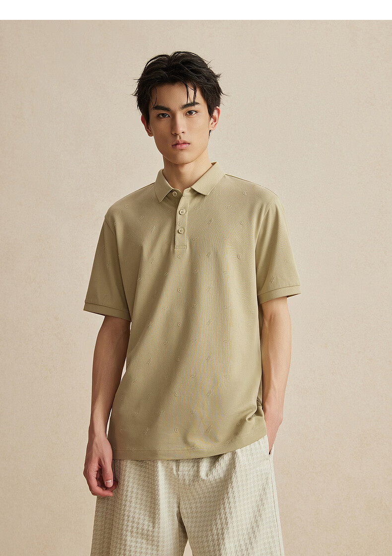 CABBEEN 205g Sweat-Absorbing Beads Polo Shirt Men Flocked Dark Pattern Logo Print 2026 Summer Breathable Short Sleeve Polo 18