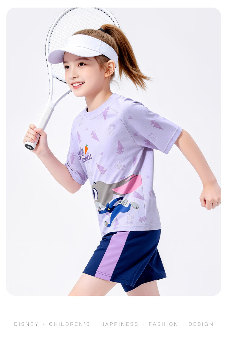 Disney Girls Short Sleeve 2026 Summer New Children's Sports T-Shirt Girls Ice Silk Mesh Quick-Dry Top Blue 130 10