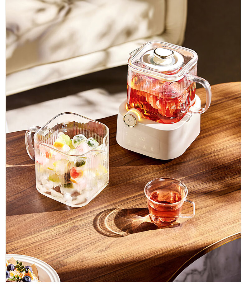 BASSENS Small Square Glass Health Pot 1.2L High-Quality Tea Kettle Health Water Boiler Electric Ceramic Stove Constant Temperature Kettle Tea Maker with Filter And Tea Strainer 22