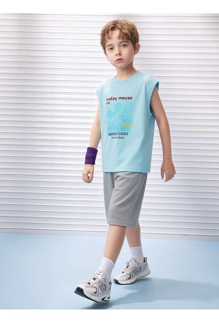 Disney Boys' Basketball Sports Set Summer Lightweight Sleeveless Vest and Shorts Two-Piece Set Medium Gray 140 16