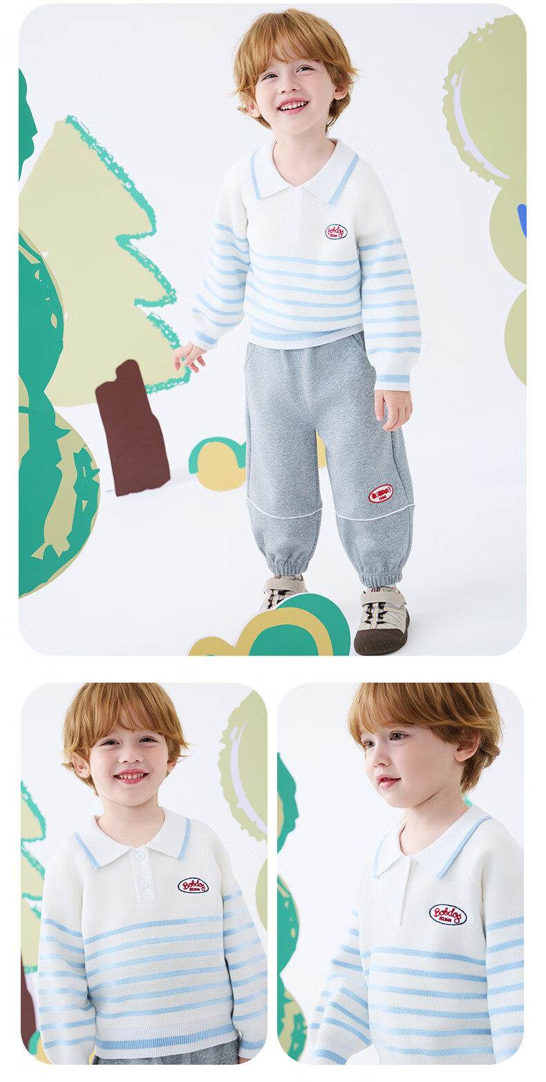 BOBDOG Kids Cardigan Sweater Spring and Autumn New Warm Round Neck Knitwear Boys Girls Versatile Base Layer Knit Sweater 11