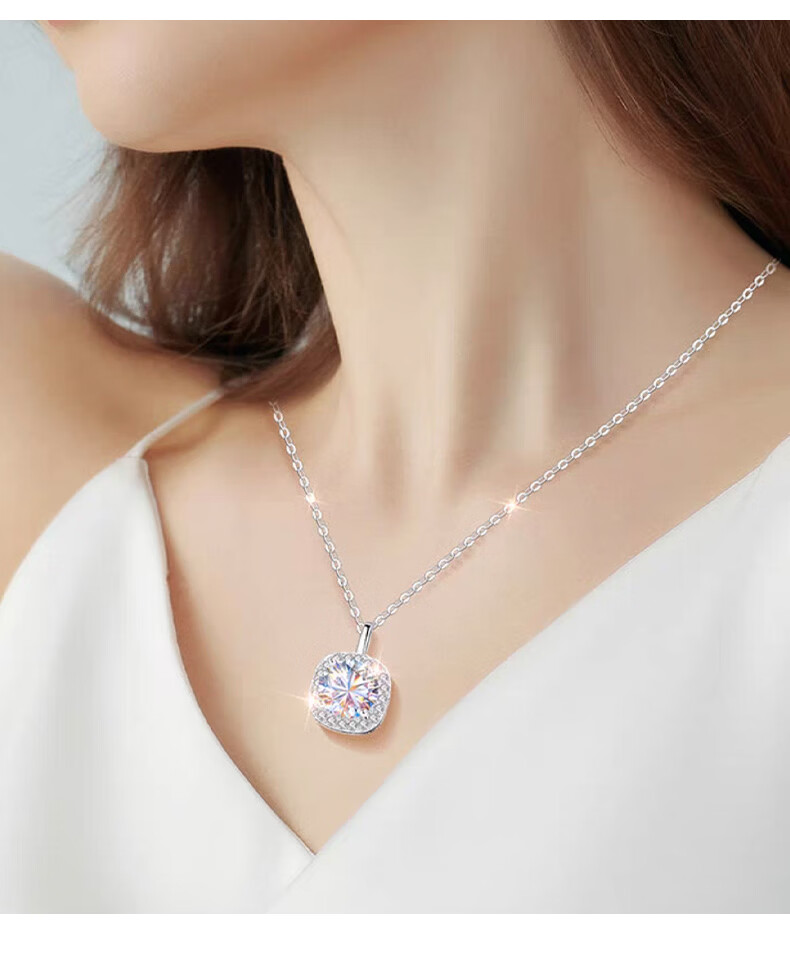 Kovny [With GRA Certificate] Pure Silver Small Sugar Cube Necklace for Women with Moissanite Pendant Birthday Valentine's Day Gift for Girlfriend 12