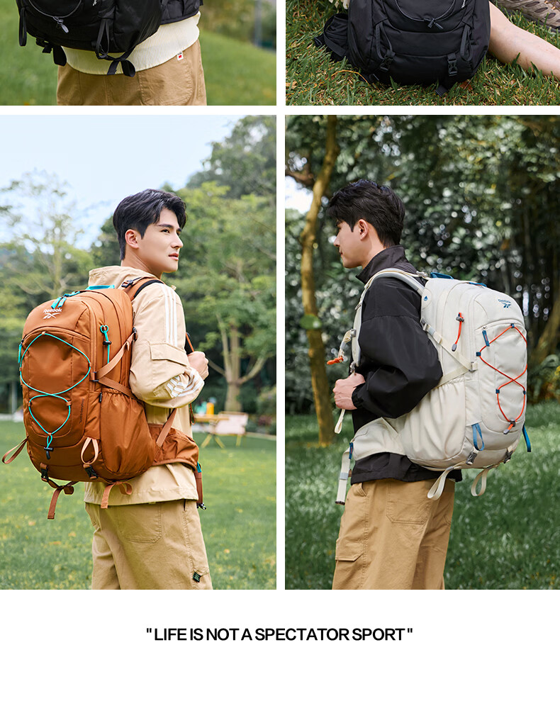 Reebok Large Capacity Hiking Backpack Women Lightweight Sports Outdoor Travel Laptop School Bag Men Caramel 40L 26