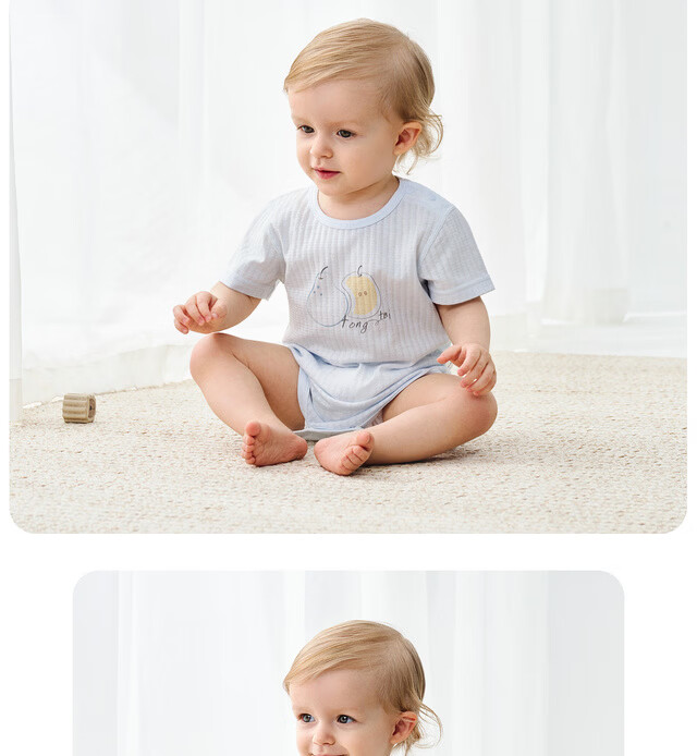 TONGTAI Baby Short-Sleeve Bodysuit, Summer Pure Cotton Infant Romper, Newborn Triangle Onesie, Crawling Suit, Pajamas 24