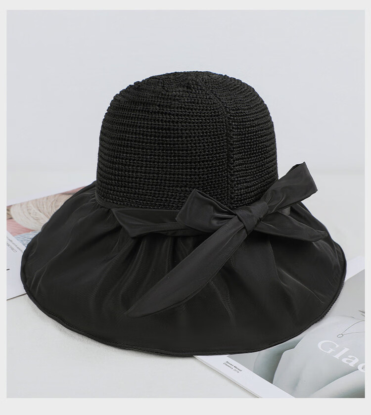 YUYULA Black Vinyl Sunscreen Hat Women Summer Outdoor UV Protection Sun Hat Fashionable Breathable Bucket Hat Beach Hat 15