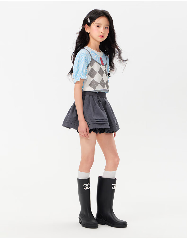 BARRY BANNY Girls' Academy Style Skort 2026 Summer Children's Versatile Casual Anti-Exposure Skirt Carbon Gray 140 18