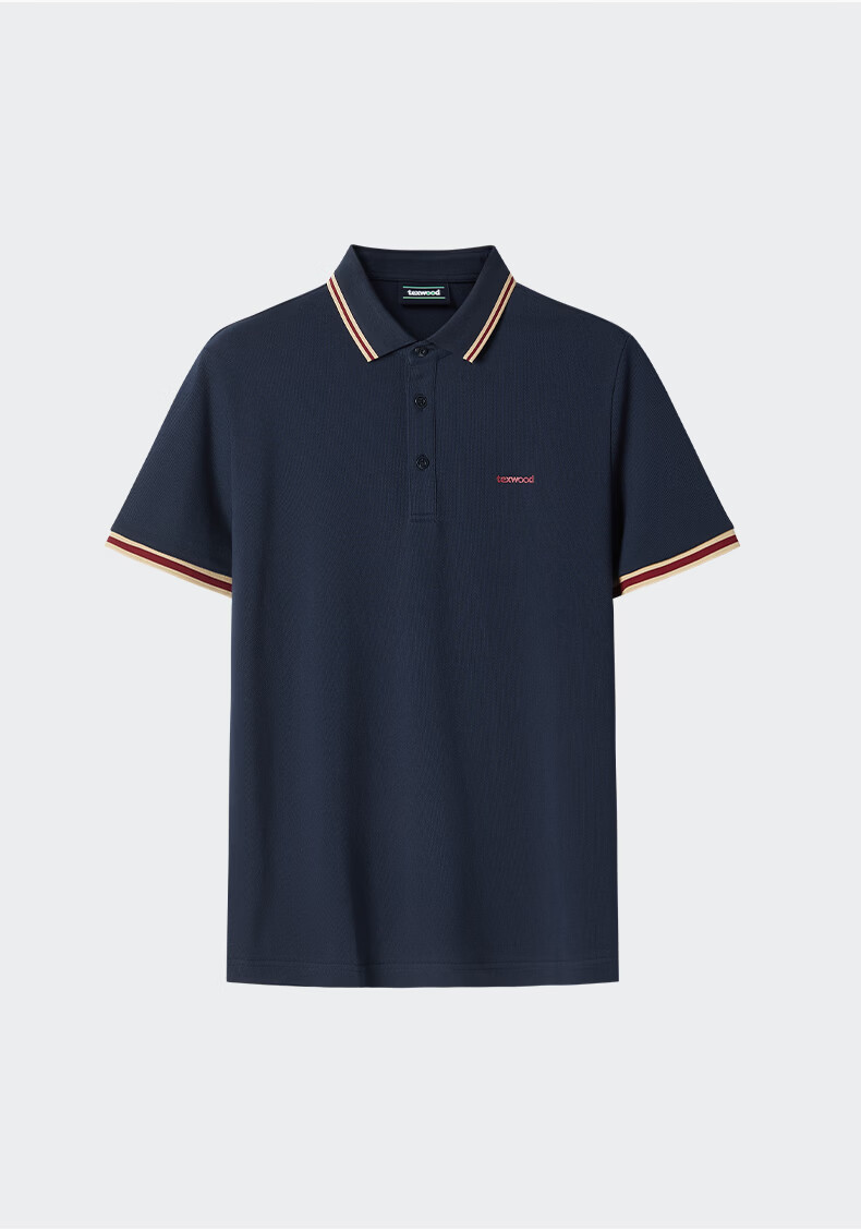 Texwood Deshiwo Apple Standard Fit Summer Solid Color Casual Men's Polo Shirt Navy Blue M 2