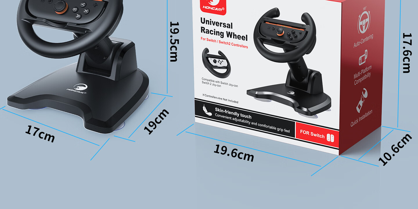 HONCAM Switch 1st and 2nd Gen Racing Wheel with Base for NS2 Nintendo Mario Kart 8 Kart Game Joy-Con Controller Motion Sensor Grip Universal 12