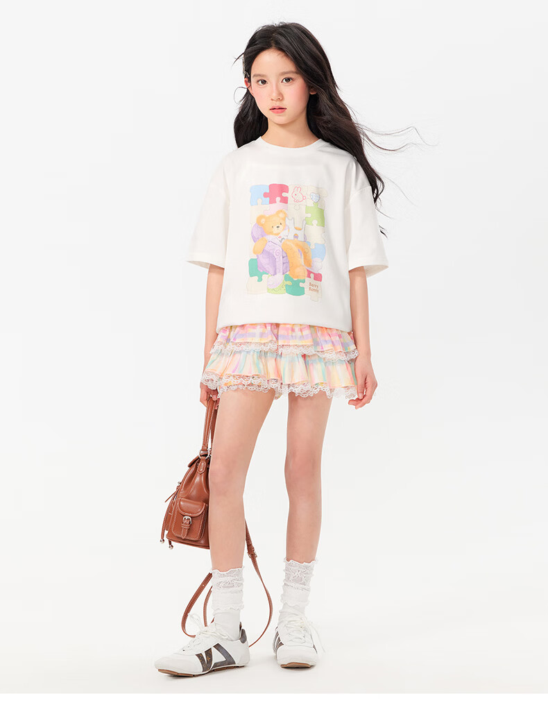 BARRY BANNY Girls Gradient Skirt 2026 Summer Kids Anti-Exposure Lace Short Skirt 8027 Pastel 160 20