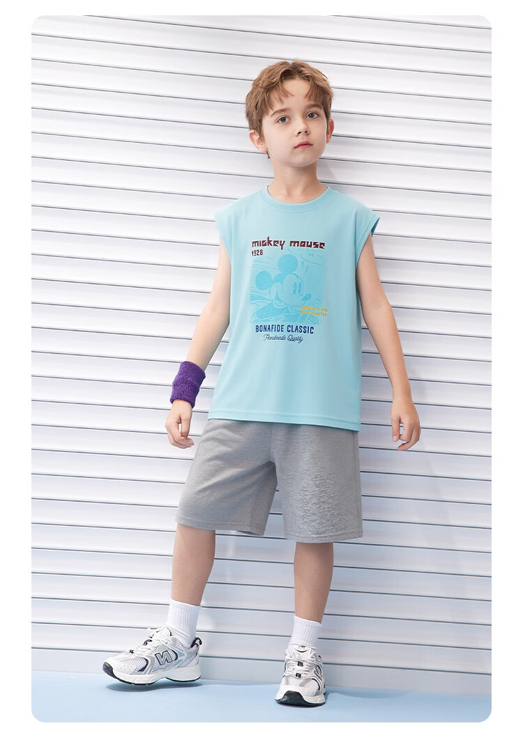 Disney Boys' Basketball Sports Set Summer Lightweight Sleeveless Vest and Shorts Two-Piece Set Medium Gray 140 17